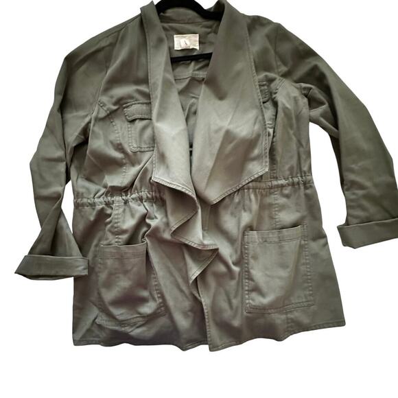 Caslon Women's Olive Green Cotton Blended Long Sleeves Utility Jacket Size Large - Picture 1 of 10